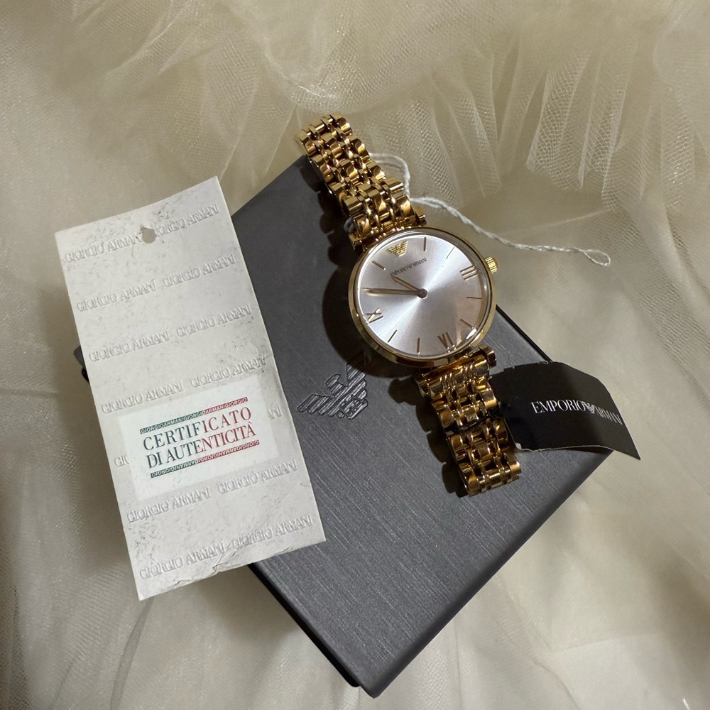 Emporio Armani Gold Watch with White Dial